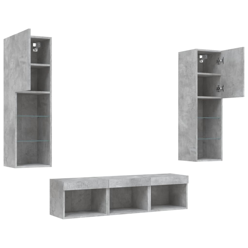 vidaXL 5 Piece TV Wall Units with LED Concrete Grey Engineered Wood 5