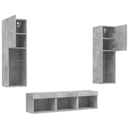 vidaXL 5 Piece TV Wall Units with LED Concrete Grey Engineered Wood 5