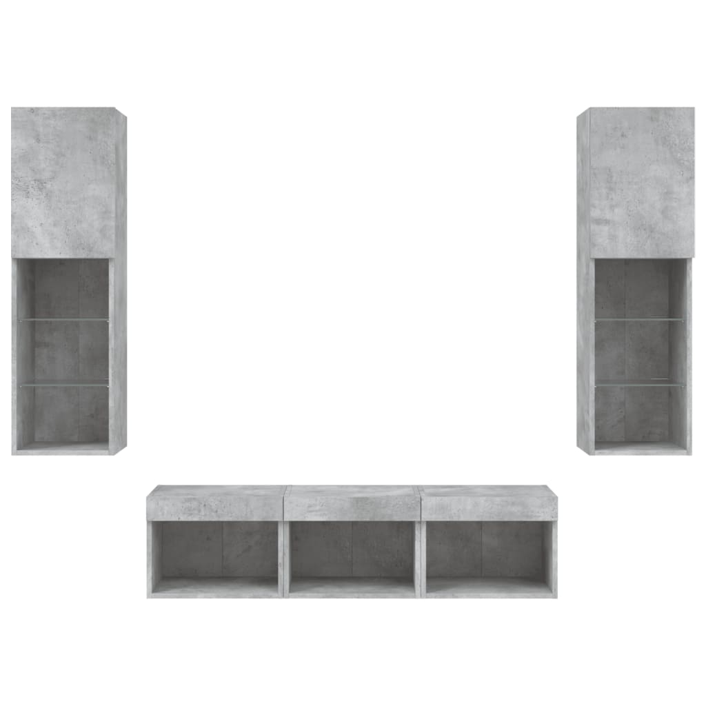 vidaXL 5 Piece TV Wall Units with LED Concrete Grey Engineered Wood 6