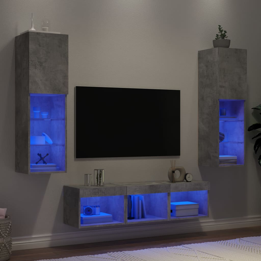 vidaXL 5 Piece TV Wall Units with LED Concrete Grey Engineered Wood 1