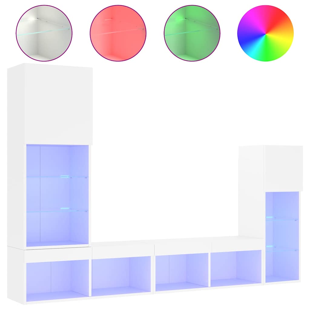 vidaXL 4 Piece TV Wall Units with LED White Engineered Wood 2
