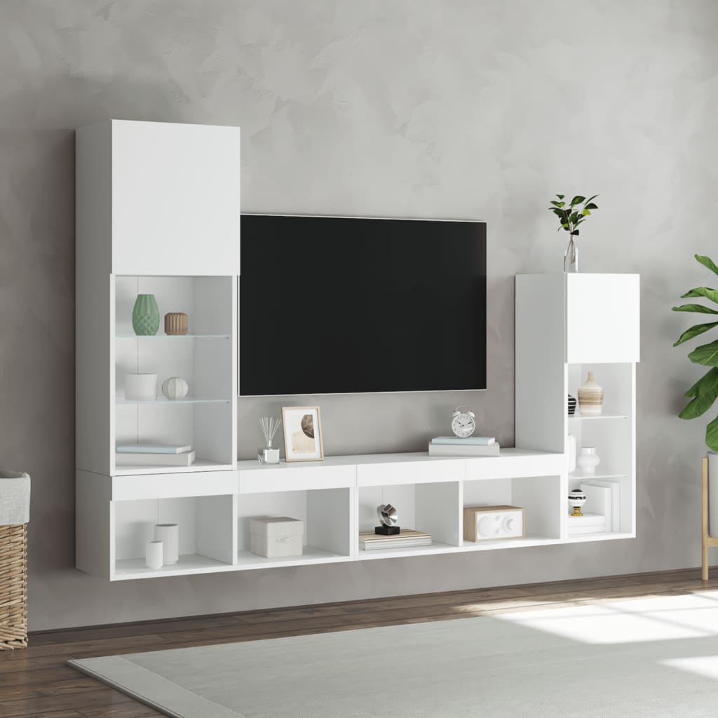 vidaXL 4 Piece TV Wall Units with LED White Engineered Wood 4