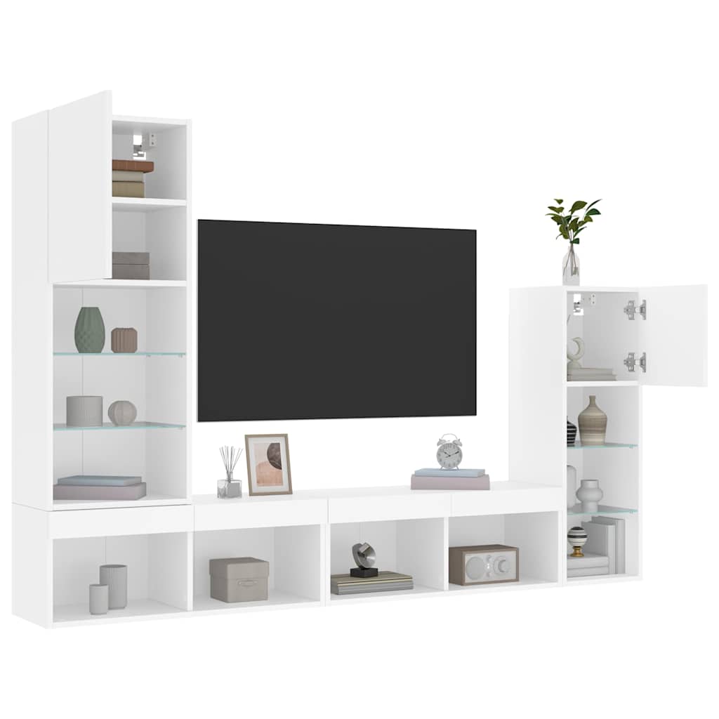 vidaXL 4 Piece TV Wall Units with LED White Engineered Wood 5