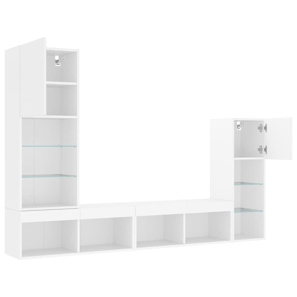 vidaXL 4 Piece TV Wall Units with LED White Engineered Wood 6