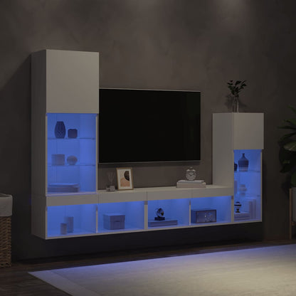 vidaXL 4 Piece TV Wall Units with LED White Engineered Wood 1