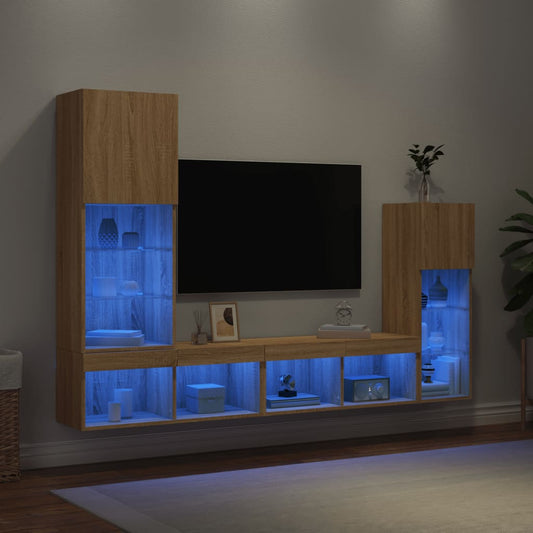 4 Piece TV Wall Units with LED Engineered Wood Sonoma oak