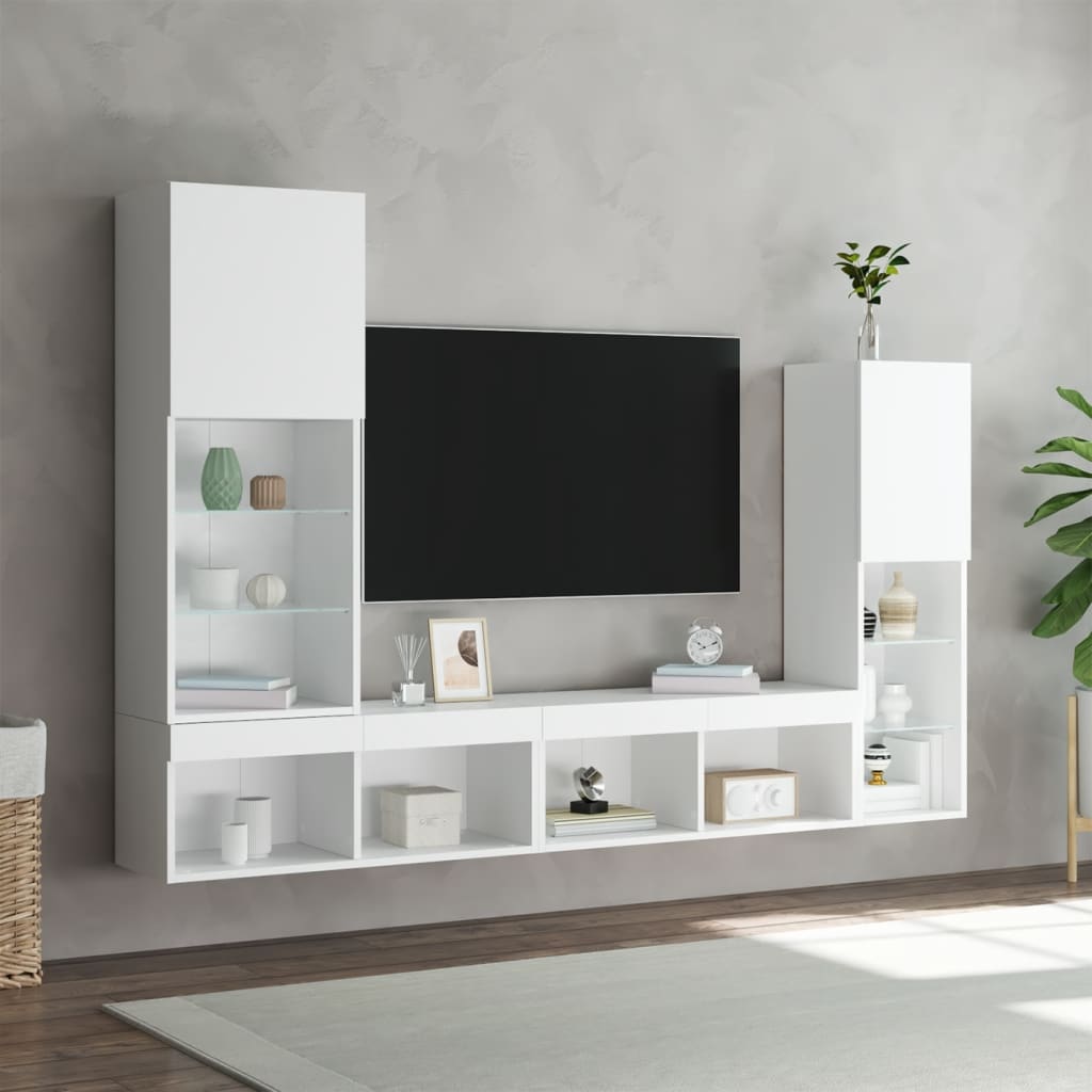 vidaXL 4 Piece TV Wall Units with LED White Engineered Wood 4