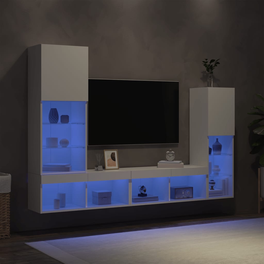 vidaXL 4 Piece TV Wall Units with LED White Engineered Wood 1