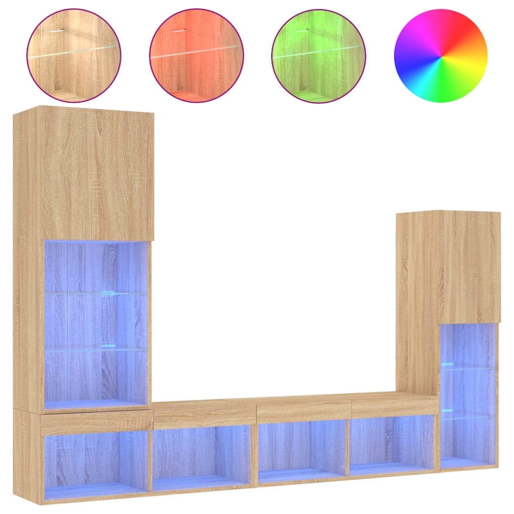 vidaXL 4 Piece TV Wall Units with LED Sonoma Oak Engineered Wood 2