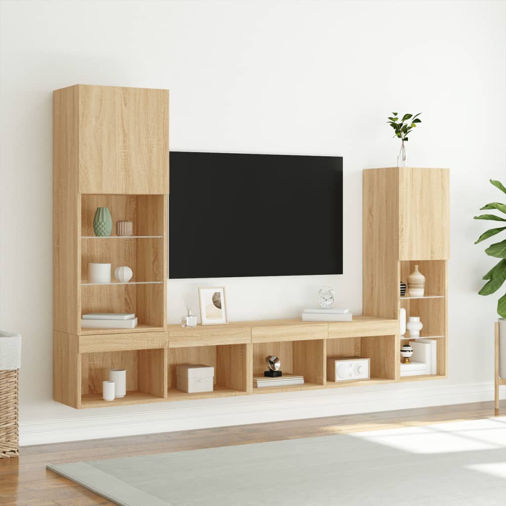 4 Piece TV Wall Units with LED Engineered Wood Sonoma oak