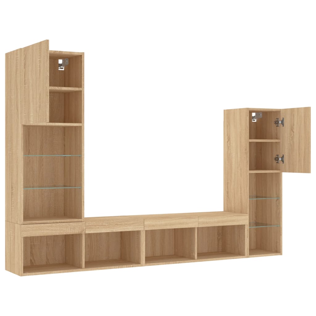 vidaXL 4 Piece TV Wall Units with LED Sonoma Oak Engineered Wood 5