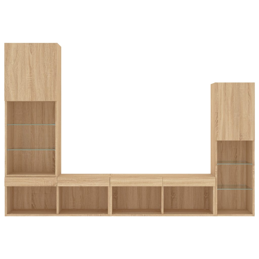 vidaXL 4 Piece TV Wall Units with LED Sonoma Oak Engineered Wood 6