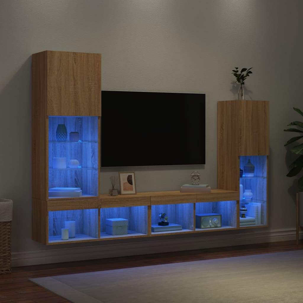 4 Piece TV Wall Units with LED Engineered Wood Sonoma oak