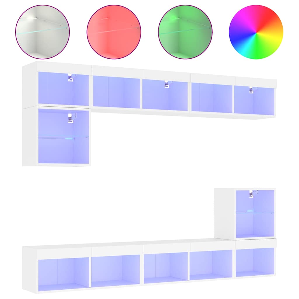 vidaXL 8 Piece TV Wall Units with LED White Engineered Wood 2