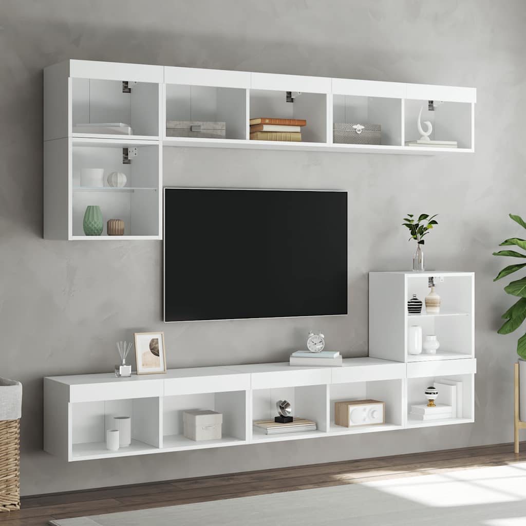 vidaXL 8 Piece TV Wall Units with LED White Engineered Wood 4