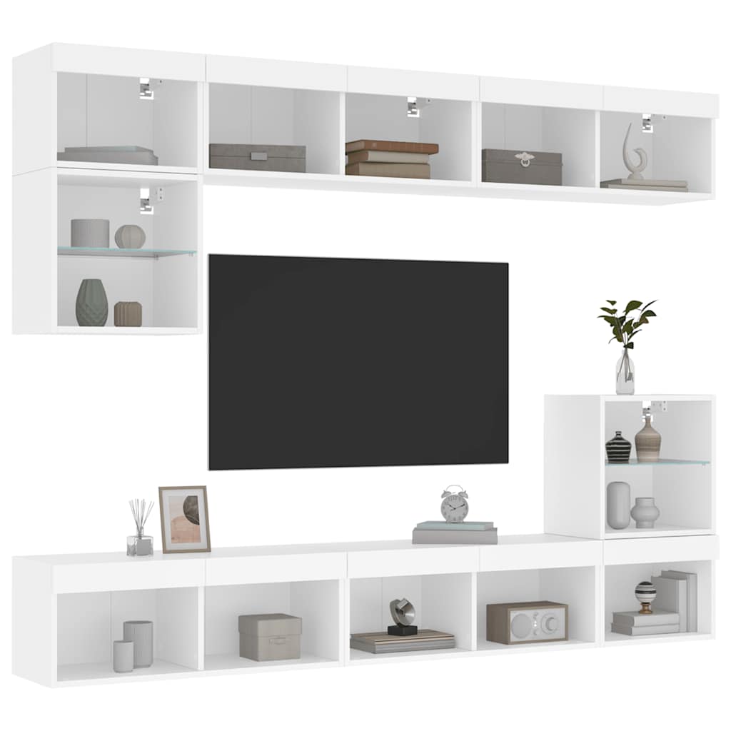 vidaXL 8 Piece TV Wall Units with LED White Engineered Wood 5