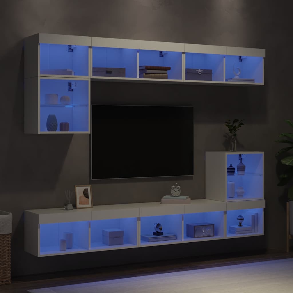 vidaXL 8 Piece TV Wall Units with LED White Engineered Wood 1