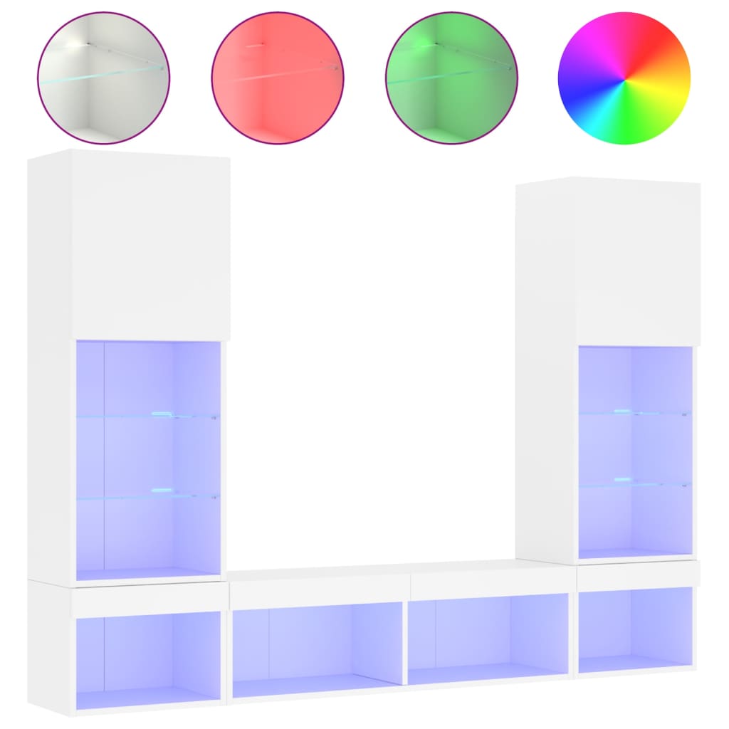 vidaXL 5 Piece TV Wall Units with LED White Engineered Wood 2