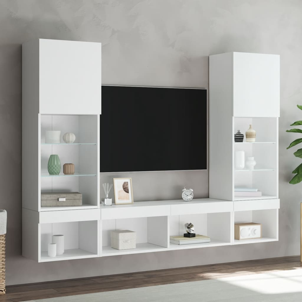 vidaXL 5 Piece TV Wall Units with LED White Engineered Wood 4
