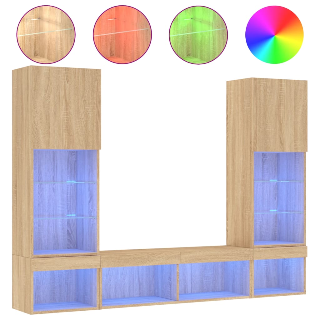 vidaXL 5 Piece TV Wall Units with LED Sonoma Oak Engineered Wood 2