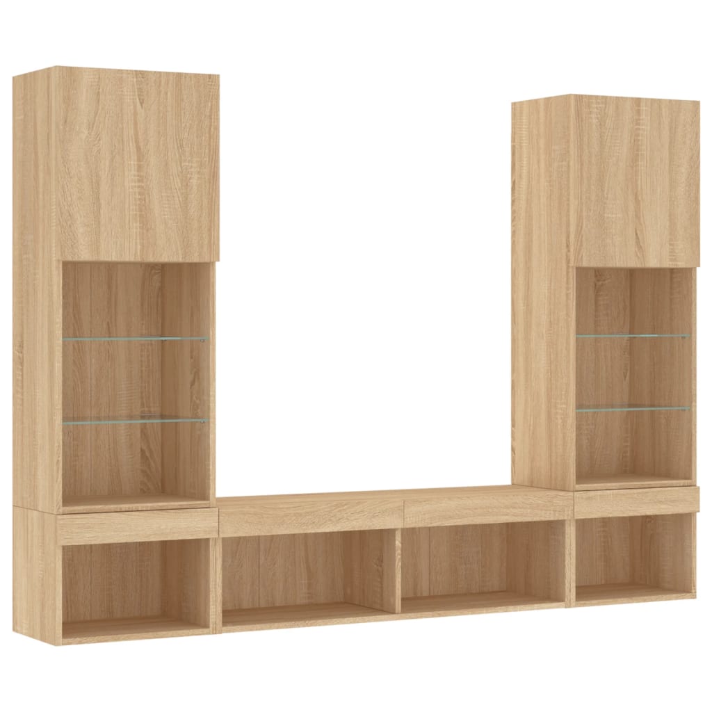 vidaXL 5 Piece TV Wall Units with LED Sonoma Oak Engineered Wood 4