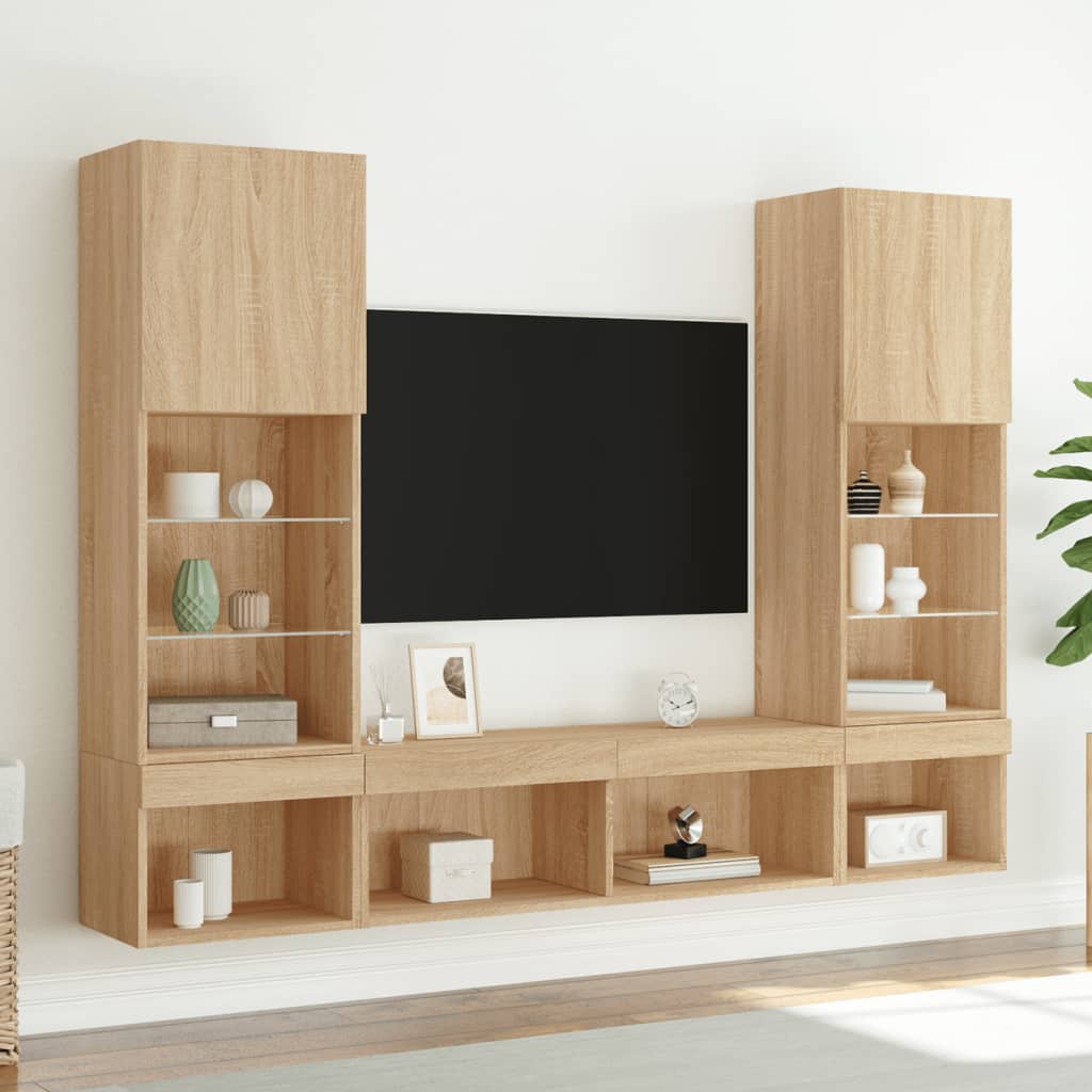 vidaXL 5 Piece TV Wall Units with LED Sonoma Oak Engineered Wood 3