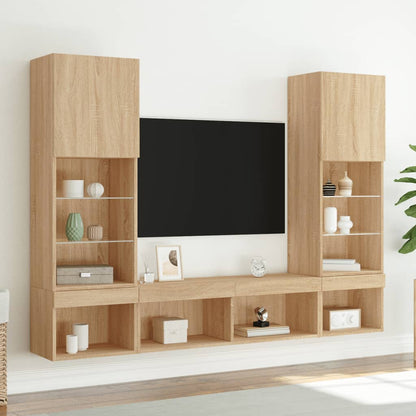 vidaXL 5 Piece TV Wall Units with LED Sonoma Oak Engineered Wood 3