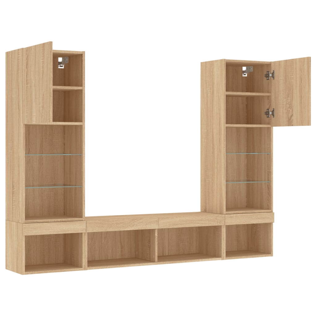 vidaXL 5 Piece TV Wall Units with LED Sonoma Oak Engineered Wood 5