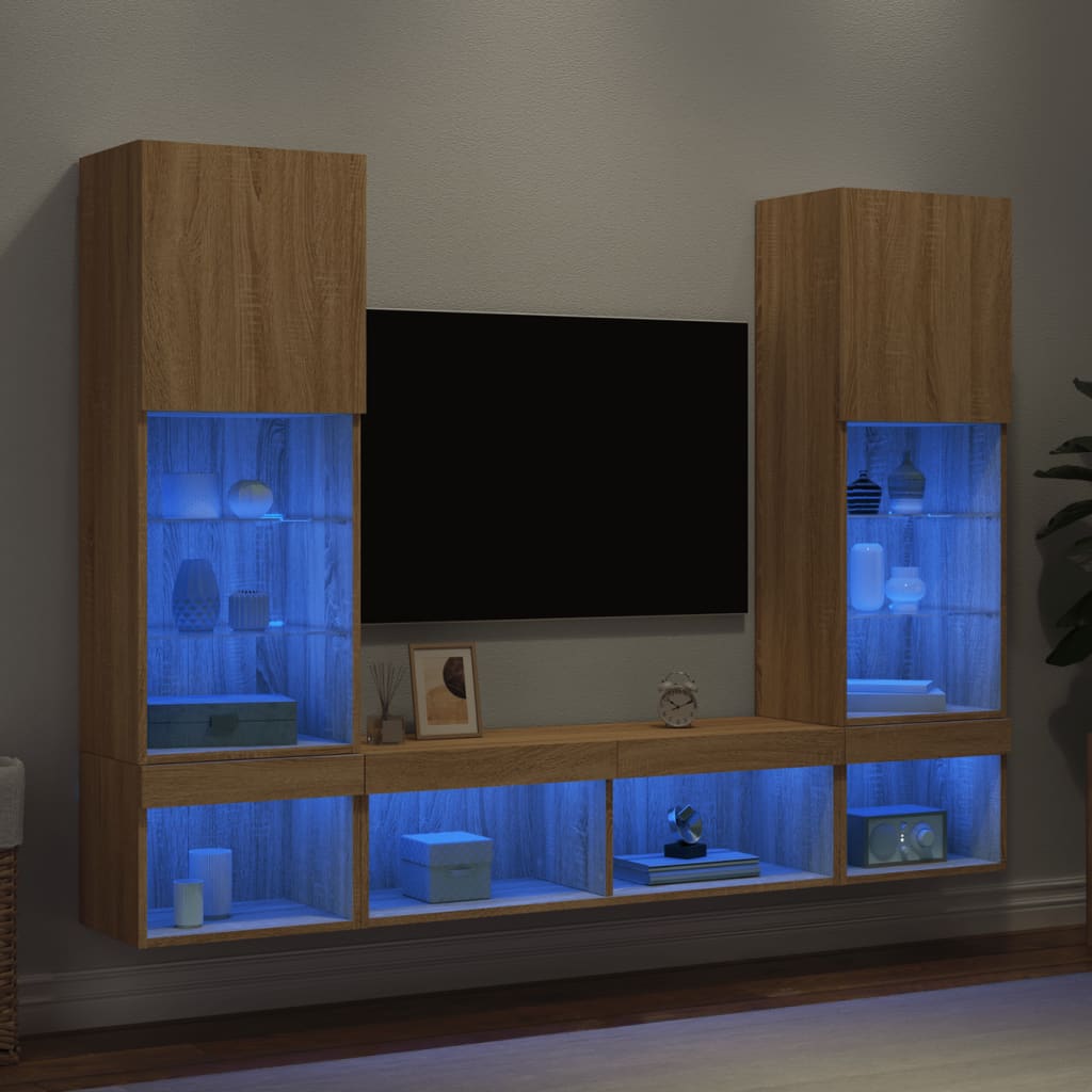 vidaXL 5 Piece TV Wall Units with LED Sonoma Oak Engineered Wood 1