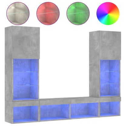 vidaXL 5 Piece TV Wall Units with LED Concrete Grey Engineered Wood 2