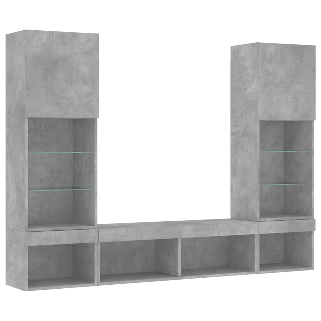 vidaXL 5 Piece TV Wall Units with LED Concrete Grey Engineered Wood 3