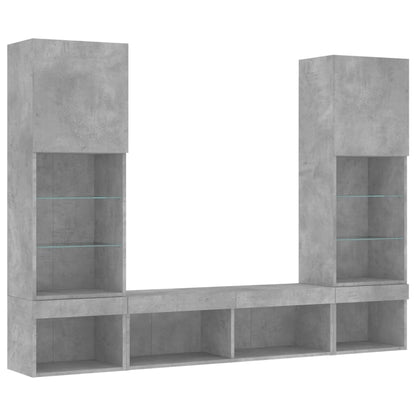 vidaXL 5 Piece TV Wall Units with LED Concrete Grey Engineered Wood 3