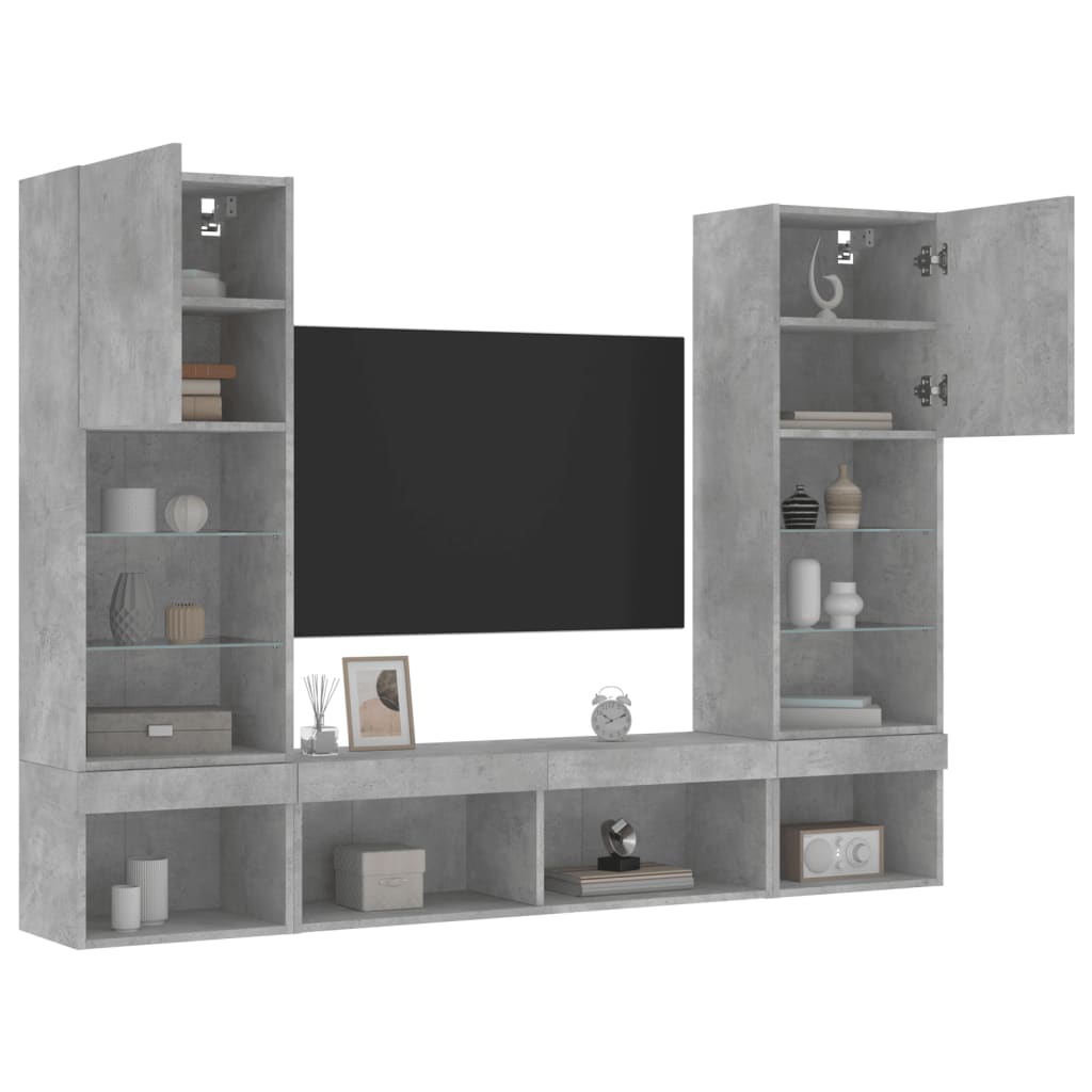 vidaXL 5 Piece TV Wall Units with LED Concrete Grey Engineered Wood 5