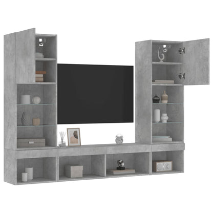 vidaXL 5 Piece TV Wall Units with LED Concrete Grey Engineered Wood 5