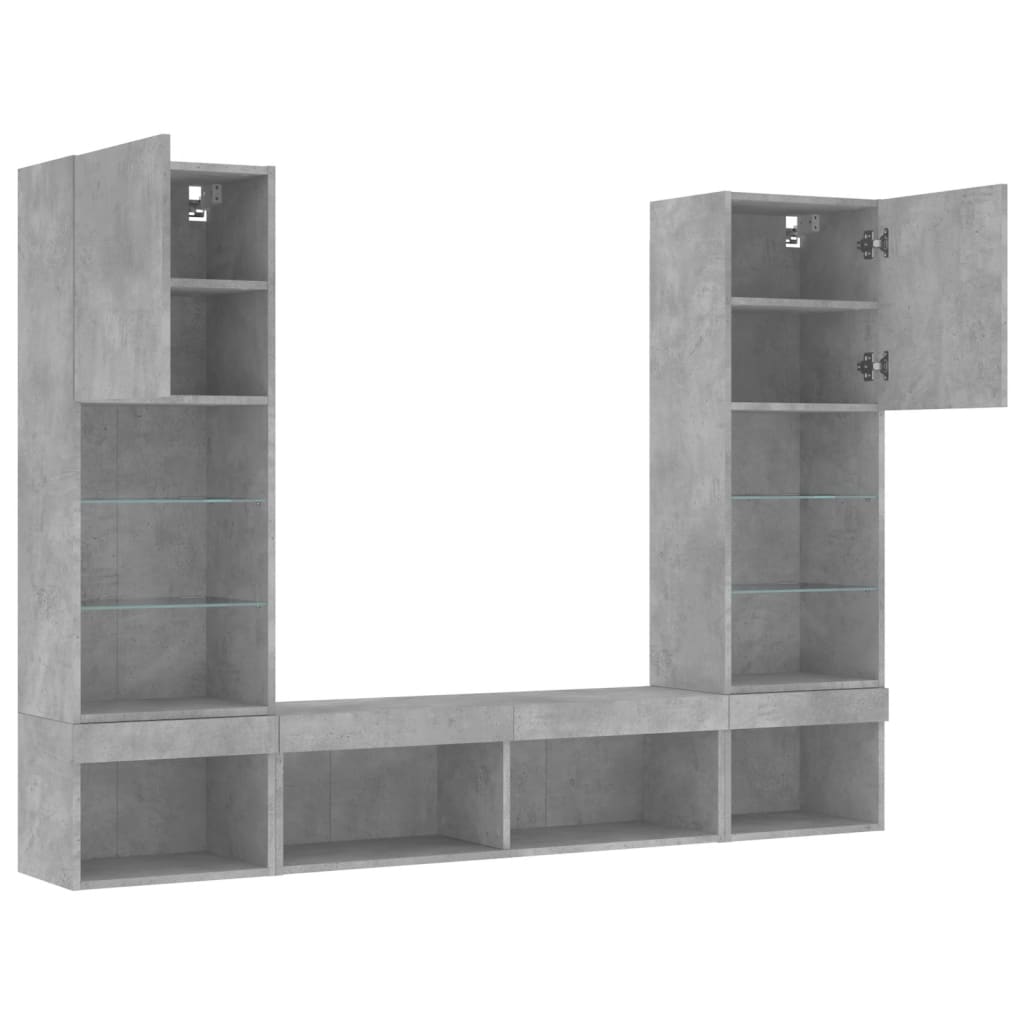 vidaXL 5 Piece TV Wall Units with LED Concrete Grey Engineered Wood 6
