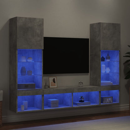 vidaXL 5 Piece TV Wall Units with LED Concrete Grey Engineered Wood 1
