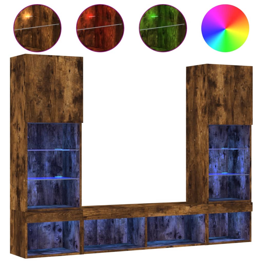 vidaXL 5 Piece TV Wall Units with LED Smoked Oak Engineered Wood 2
