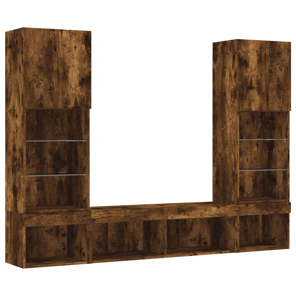 vidaXL 5 Piece TV Wall Units with LED Smoked Oak Engineered Wood 3