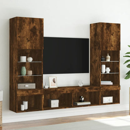 vidaXL 5 Piece TV Wall Units with LED Smoked Oak Engineered Wood 4