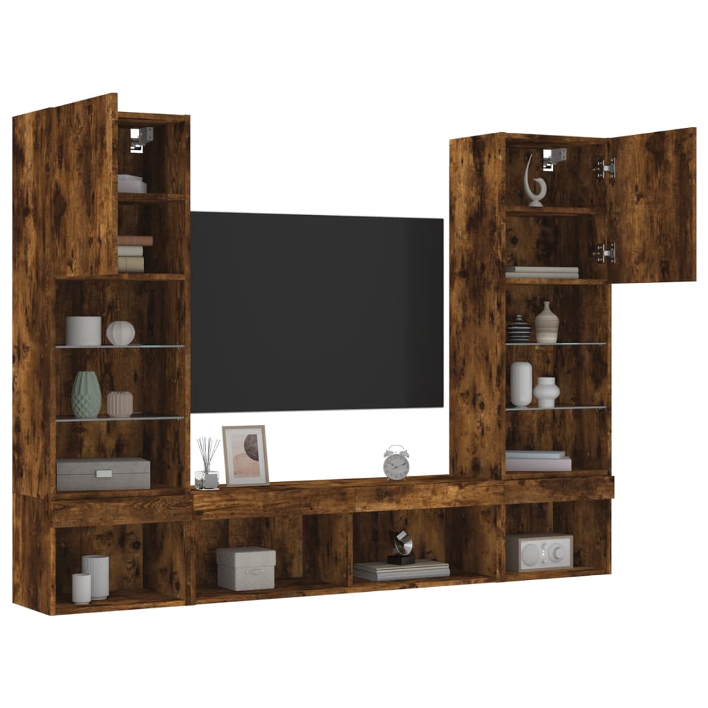 vidaXL 5 Piece TV Wall Units with LED Smoked Oak Engineered Wood 5