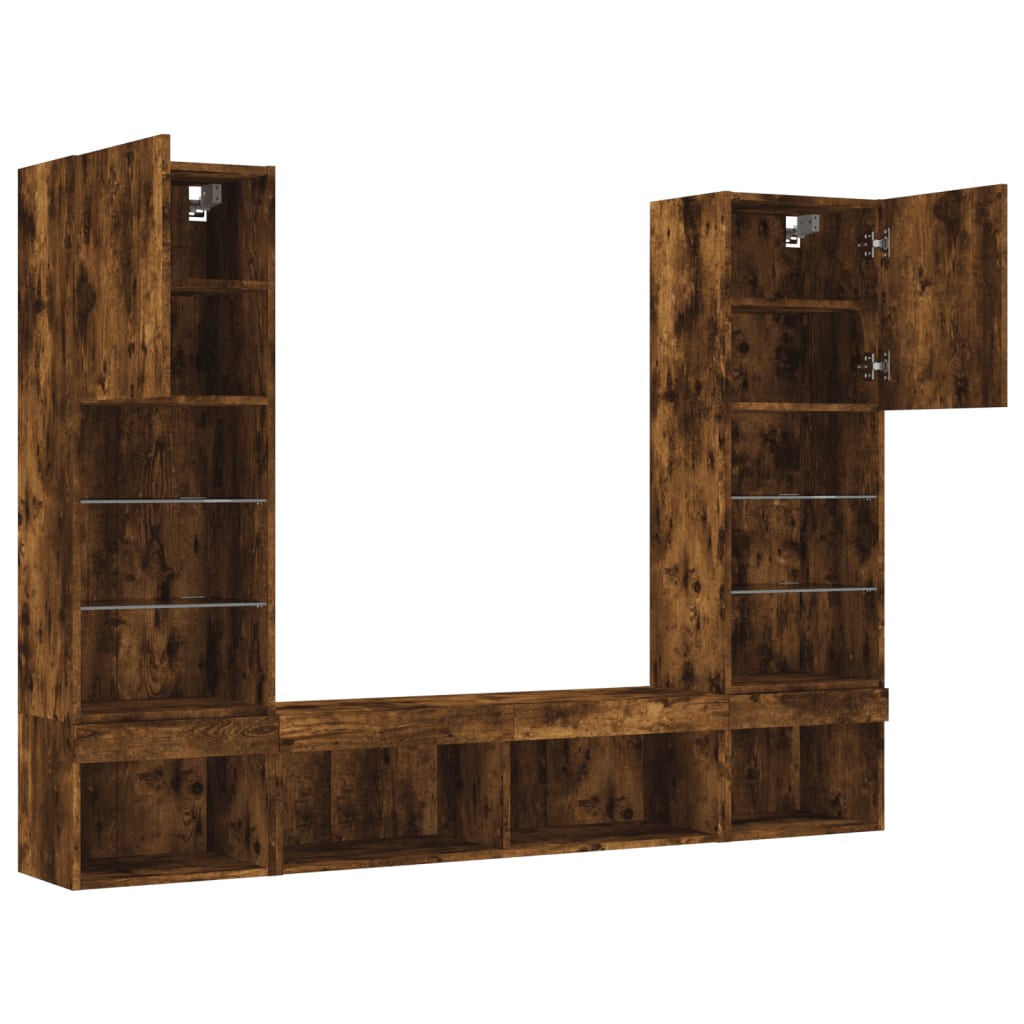 vidaXL 5 Piece TV Wall Units with LED Smoked Oak Engineered Wood 6