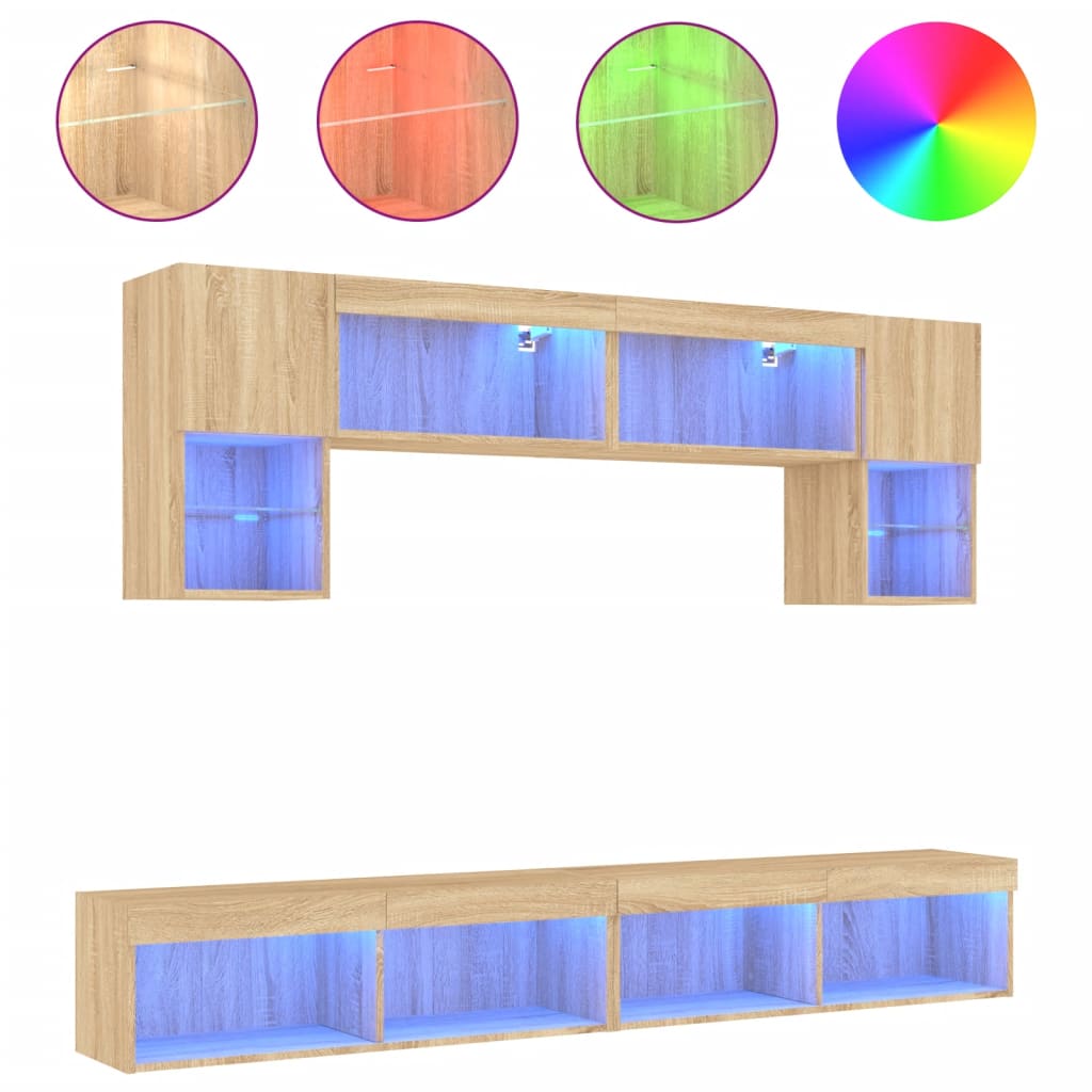 vidaXL 6 Piece TV Wall Units with LED Sonoma Oak Engineered Wood 2