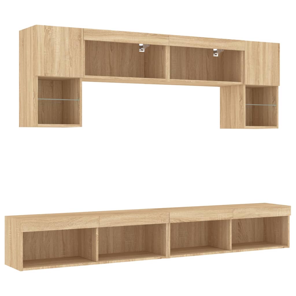 vidaXL 6 Piece TV Wall Units with LED Sonoma Oak Engineered Wood 3