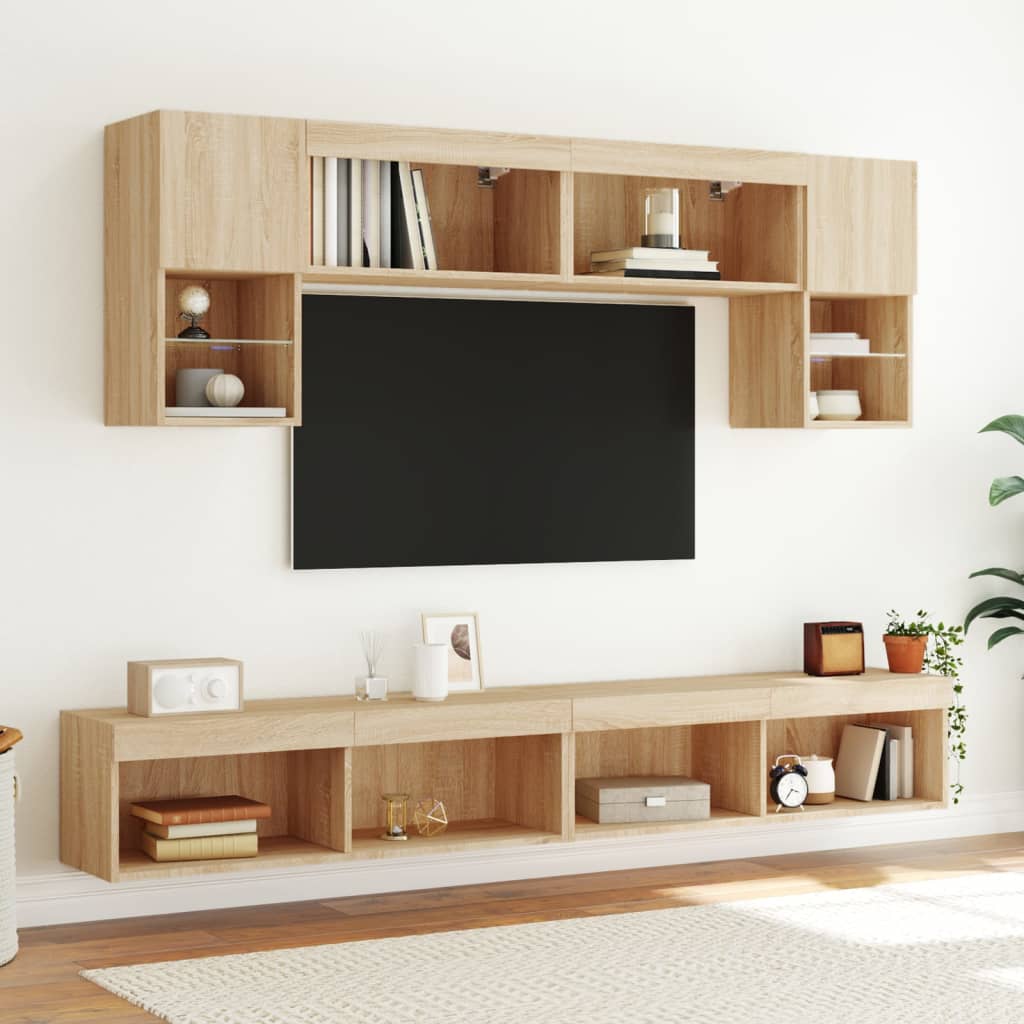 vidaXL 6 Piece TV Wall Units with LED Sonoma Oak Engineered Wood 4