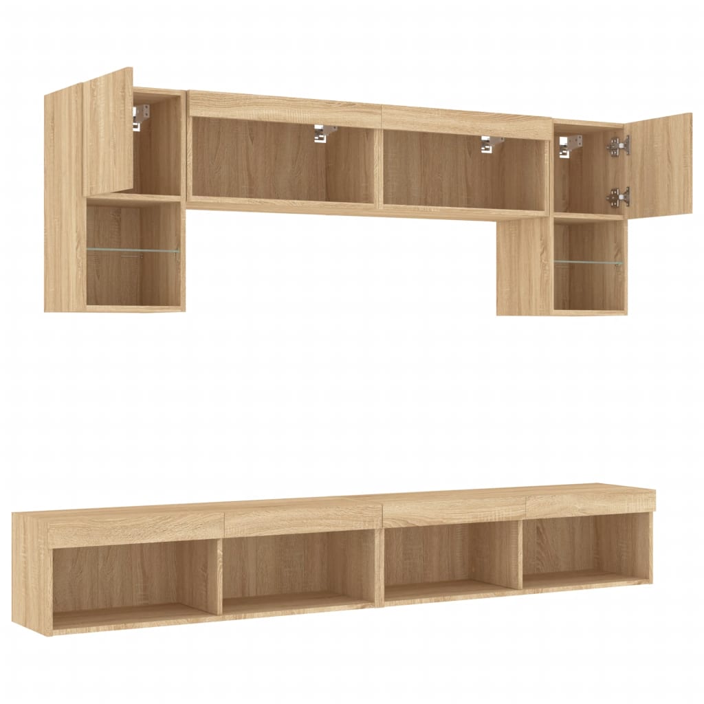 vidaXL 6 Piece TV Wall Units with LED Sonoma Oak Engineered Wood 6