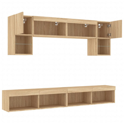 vidaXL 6 Piece TV Wall Units with LED Sonoma Oak Engineered Wood 6