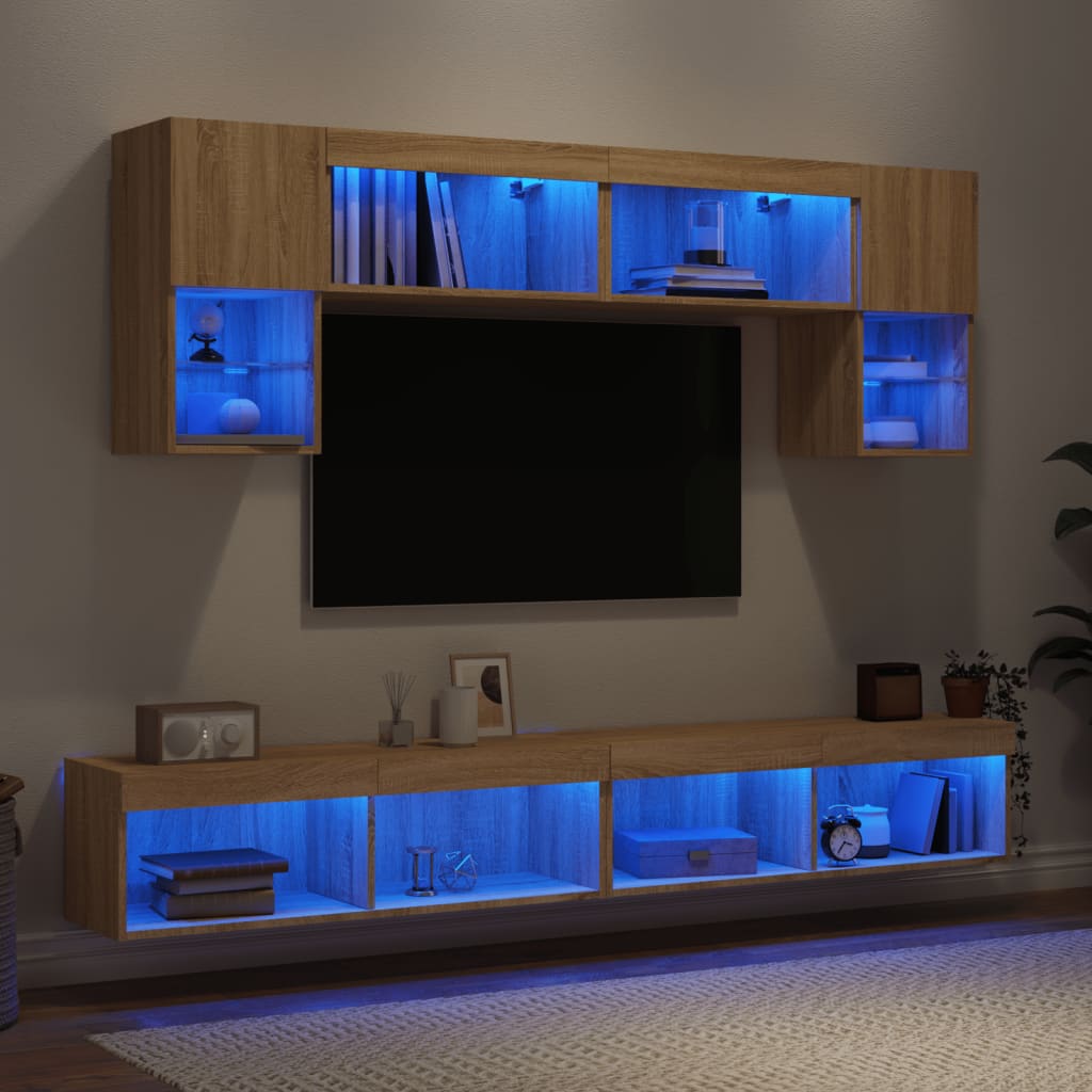 vidaXL 6 Piece TV Wall Units with LED Sonoma Oak Engineered Wood 1
