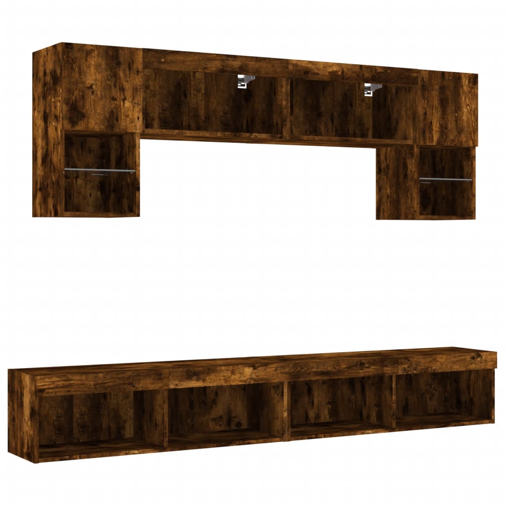 vidaXL 6 Piece TV Wall Units with LED Smoked Oak Engineered Wood 3