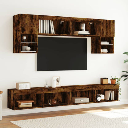 vidaXL 6 Piece TV Wall Units with LED Smoked Oak Engineered Wood 4