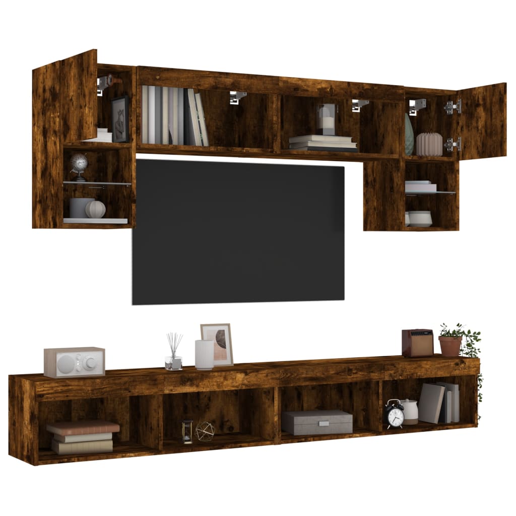 vidaXL 6 Piece TV Wall Units with LED Smoked Oak Engineered Wood 5